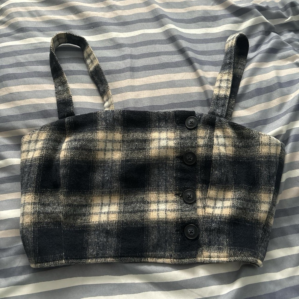 Small medium Forever 21 button up plaid crop top